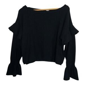 Zara Knit Ultra Soft Double Ruffle Bell Sleeve Cropped Sweater Black Small